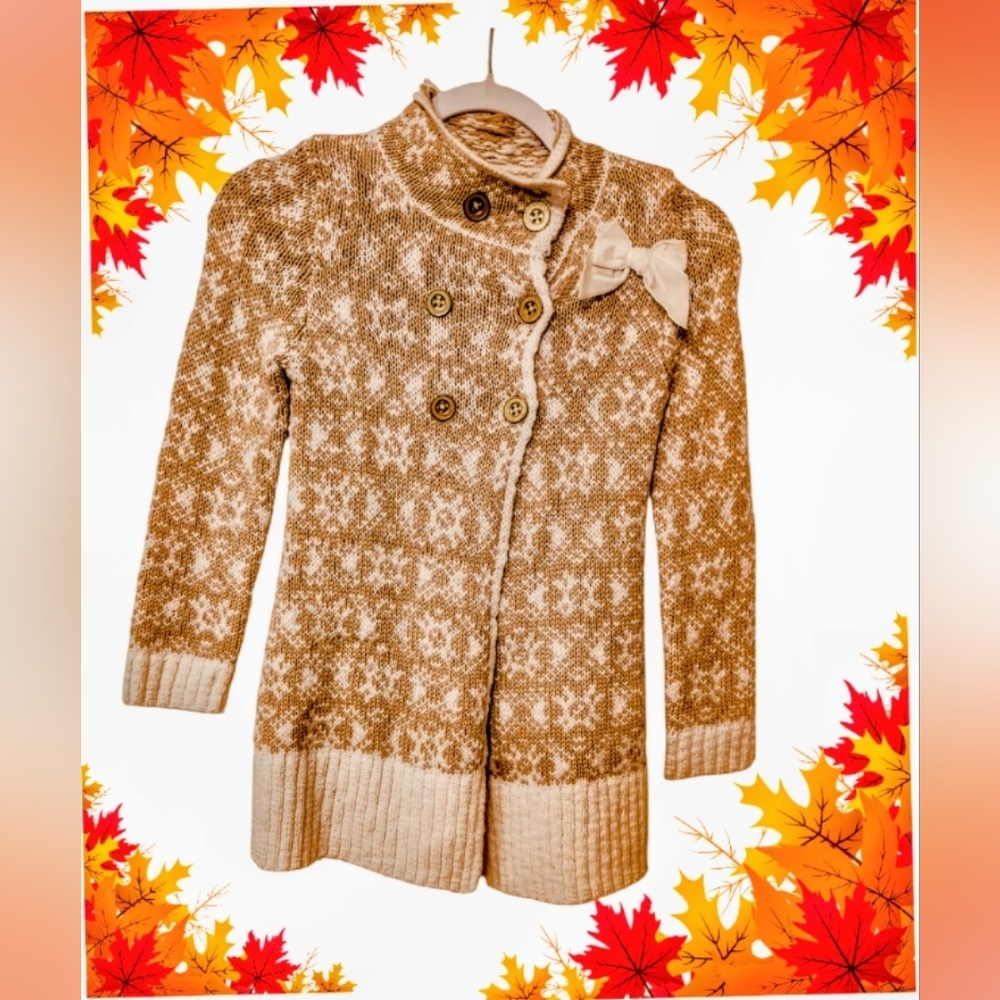Cozy Tan and Cream Knit Cardigan with Bow